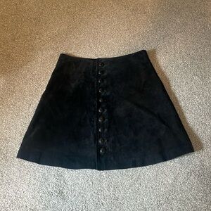 100% Black Leather Suede Button Up Skirt, gently used